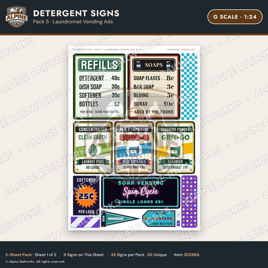 Alpine Railworks 30336G G Scale Detergent Signs