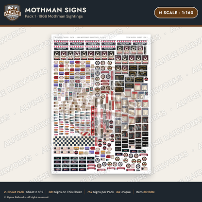 Alpine Railworks 30158N N Scale Mothman Signs - 1966 Mothman Sightings