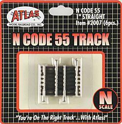 Atlas Model Railroad 2007 N Scale Code 55 Track w/Nickel-Silver Rail & Brown Ties -- Straight - 1"  2.5cm pkg(6)