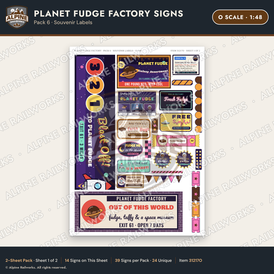 Alpine Railworks 31217O O Scale Fudge Factory Signs - Souvenir Labels