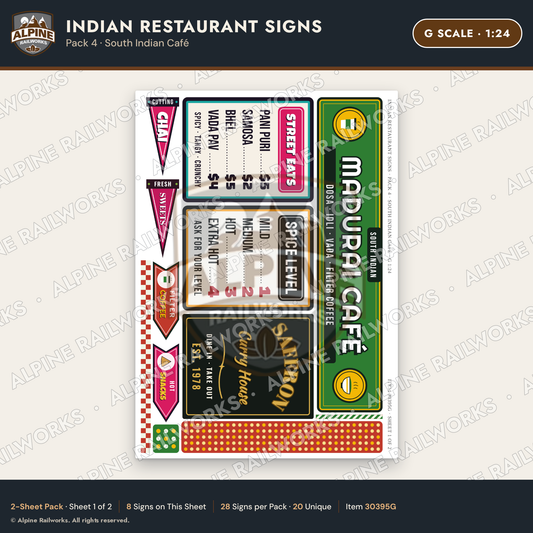 Alpine Railworks 30395G G Scale Indian Restaurant Signs