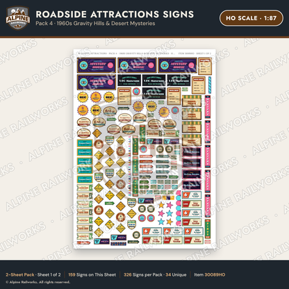Alpine Railworks 30089HO HO Scale Roadside Attractions Signs