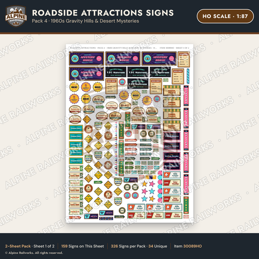 Alpine Railworks 30089HO HO Scale Roadside Attractions Signs