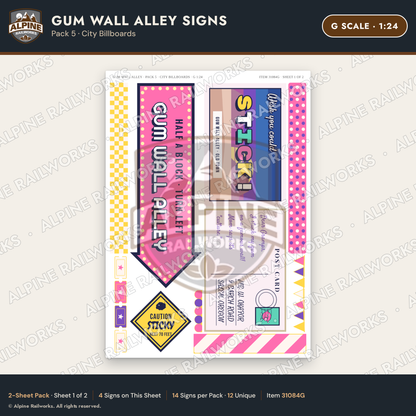 Alpine Railworks 31084G G Scale Roadside Signs - Bubblegum Alley