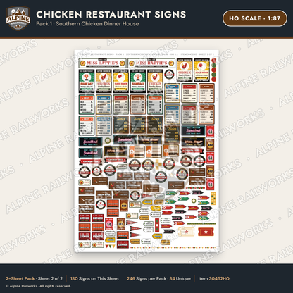 Alpine Railworks 30452HO HO Scale Chicken Restaurant Signs