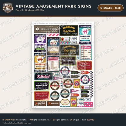Alpine Railworks 30208O O Scale Vintage Amusement Park Signs