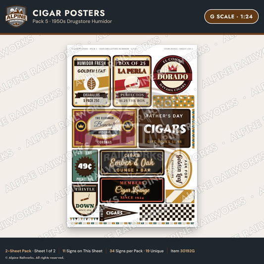 Alpine Railworks 30192G G Scale Cigar Posters - Drugstore Humidor