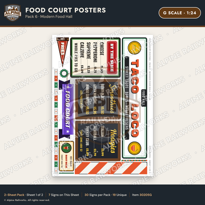 Alpine Railworks 30205G G Scale Food Court Posters - Modern Food Hall
