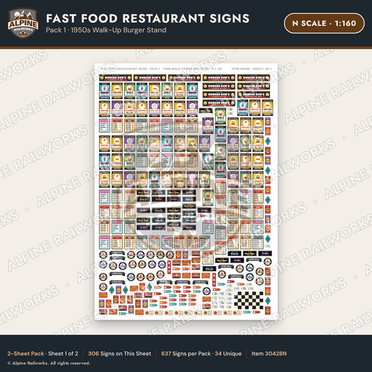 Alpine Railworks 30428N N Scale Fast Food Restaurant Signs