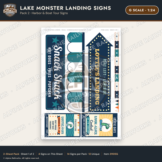 Alpine Railworks 31105G G Scale Roadside Signs - Lake Monster