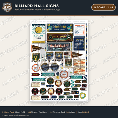 Alpine Railworks 30103O O Scale Billiard Hall Signs