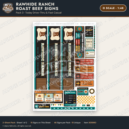 Alpine Railworks 30598O O Scale Fast Food Signs - Roast Beef