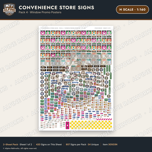 Alpine Railworks 30503N N Scale Convenience Store Signs