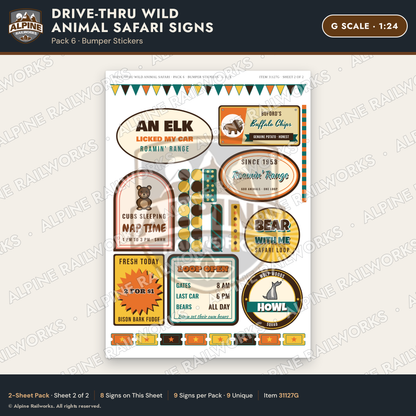 Alpine Railworks 31127G G Scale Roadside Signs - Drive-Thru Safari