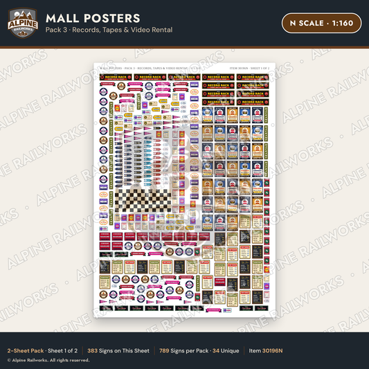 Alpine Railworks 30196N N Scale Mall Posters - Records & Tapes