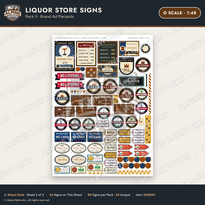 Alpine Railworks 30294O O Scale Liquor Store Signs - Brand Ad Placards