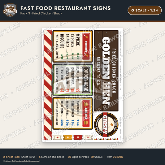 Alpine Railworks 30430G G Scale Fast Food Restaurant Signs