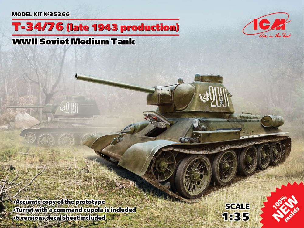 ICM Models 35366 1/35 WWII Soviet T34/76 Late 1943 Production Medium Tank