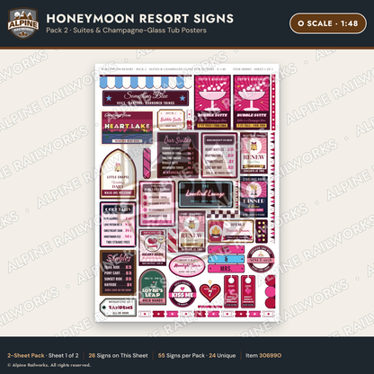 Alpine Railworks 30699O O Scale Honeymoon Resort Signs - Suites