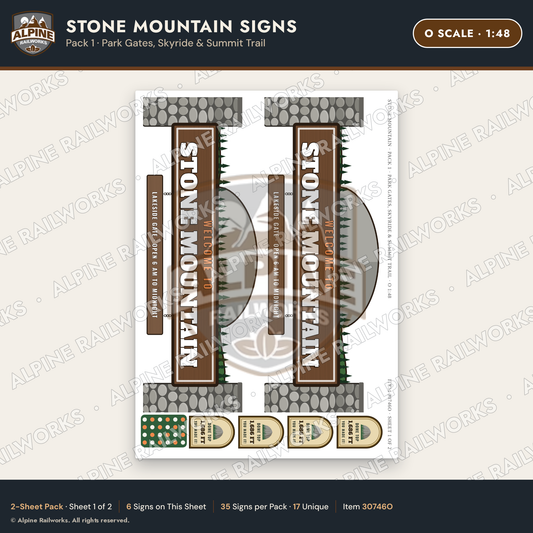 Alpine Railworks 30746O O Scale Tourist Signs - Stone Mountain