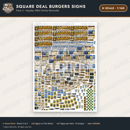 Alpine Railworks 30636N N Scale Fast Food Signs - Square Burgers