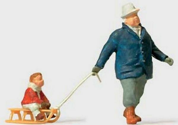 Preiser 28078 HO Scale Individual Figures Man Pulling Child on Sled