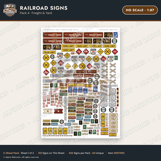 Alpine Railworks 30071HO HO Scale Railroad Signs - Freight & Yard