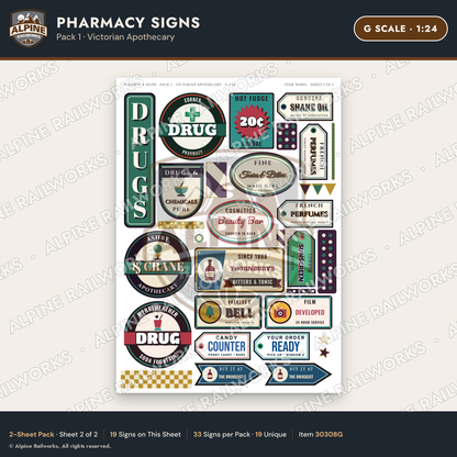 Alpine Railworks 30308G G Scale Pharmacy Signs - Victorian Apothecary