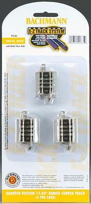 Bachmann 44835 N Scale Curved Track w/Nickel Silver Rail & Gray Roadbed - E-Z Track(R) -- 17-1/2" Radius Quarter Section pkg(6)