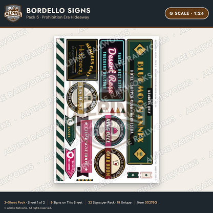 Alpine Railworks 30276G G Scale Bordello Signs
