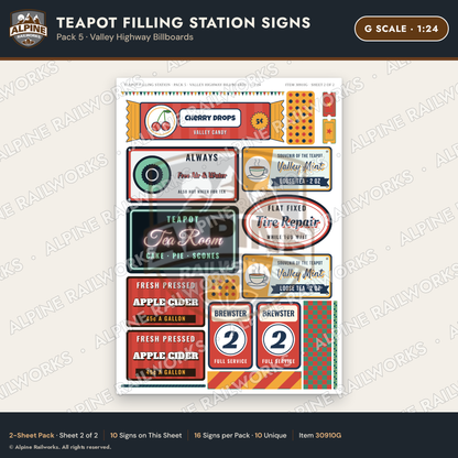 Alpine Railworks 30910G G Scale Roadside Signs - Teapot Gas Station