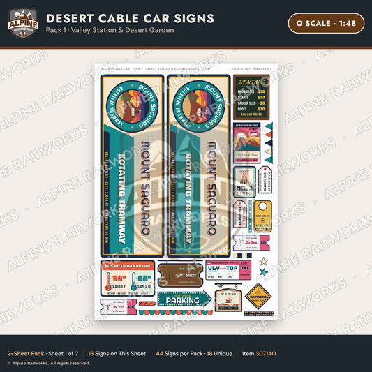 Alpine Railworks 30714O O Scale Tourist Signs - Desert Cable Car