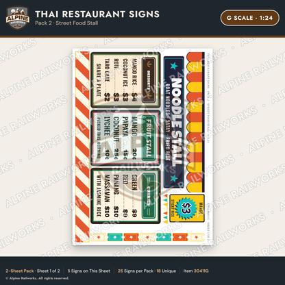 Alpine Railworks 30411G G Scale Thai Restaurant Signs