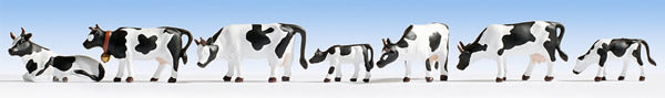 Noch 15721 HO Scale Cows -- Black & White pkg(7)