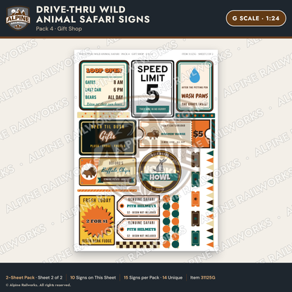 Alpine Railworks 31125G G Scale Roadside Signs - Drive-Thru Safari