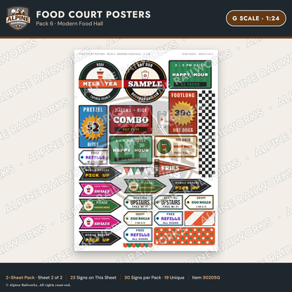 Alpine Railworks 30205G G Scale Food Court Posters - Modern Food Hall