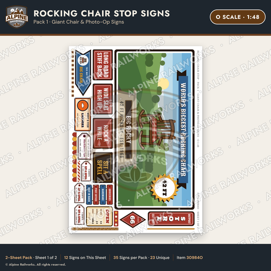 Alpine Railworks 30984O O Scale Roadside Signs - Giant Rocking Chair
