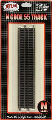 Atlas Model Railroad 2002 N Scale Code 55 Straight Track - Nickel-Silver Rail, Brown Ties -- 6"  15.2cm pkg(6)