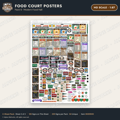 Alpine Railworks 30205HO HO Scale Food Court Posters