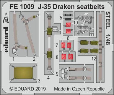 Eduard FE1009 1/48 J-35 Draken Seatbelts Steel for Hasegawa