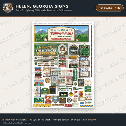 Alpine Railworks 31307HO HO Scale Helen GA Signs - Billboards
