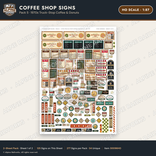 Alpine Railworks 30096HO HO Scale Coffee Shop Signs
