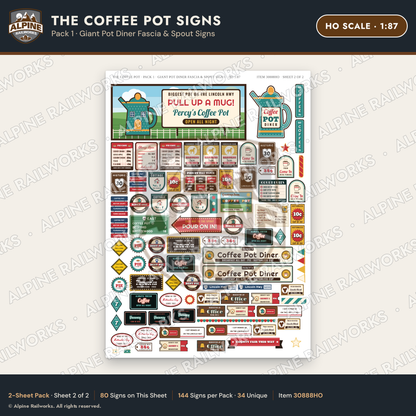 Alpine Railworks 30888HO HO Scale Roadside Signs - Coffee Pot Diner