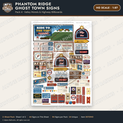 Alpine Railworks 30721HO HO Scale Roadside Signs - Mountain Ghost Town