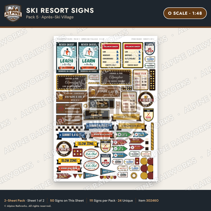 Alpine Railworks 30246O O Scale Ski Resort Signs - Apres-Ski Village