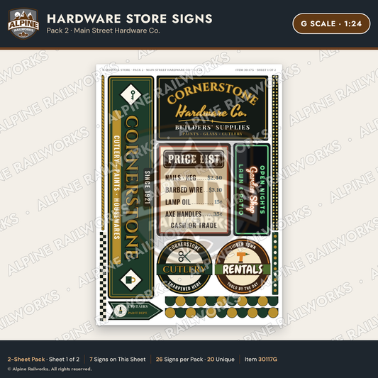 Alpine Railworks 30117G G Scale Hardware Store Signs