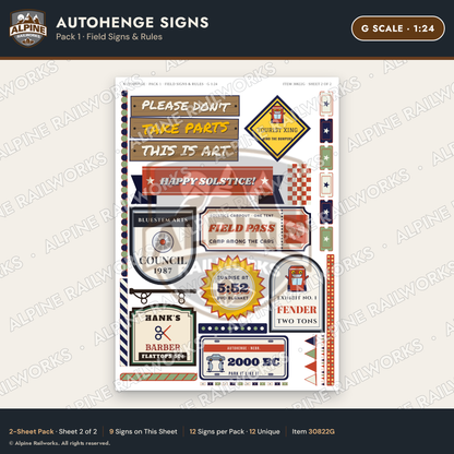 Alpine Railworks 30822G G Scale Roadside Attraction Signs - Car Henge
