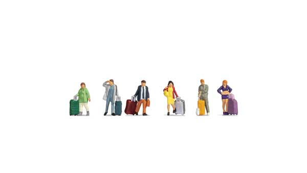 Noch 15223 HO Scale Travelers with Luggage -- pkg(6)
