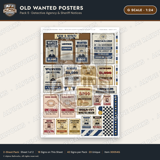 Alpine Railworks 30054G G Scale Old Wanted Posters - Detective Agency