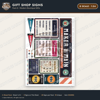 Alpine Railworks 30499G G Scale Gift Shop Signs